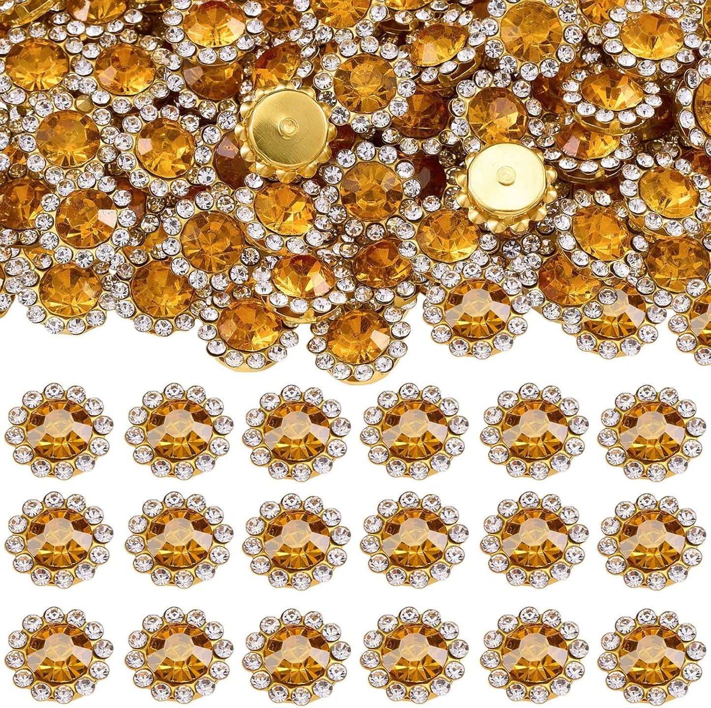 160 Pcs 12MM Sew on Rhinestones Crystals Glass Metal Base Sewing Flower Claw Rhinestones for Clothes Shoes Earring Belt Crafts Sewing Accessories(Golden Yellow)