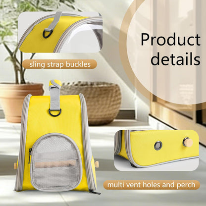 Bird Carrier, Portable Small Bird Parrot Parakeet Carrier with Standing Perch and Stainless Steel Tray, Side Access Window Collapsible (Yellow, Clear Windows)