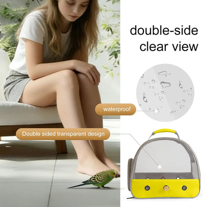 Bird Carrier, Portable Small Bird Parrot Parakeet Carrier with Standing Perch and Stainless Steel Tray, Side Access Window Collapsible (Yellow, Clear Windows)