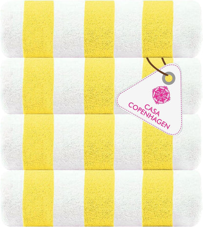 Cabana Beach Towel Designed in Denmark Rough and Tough, Quick Dry, Beach, Pool, Bath & Shower 30x60 inches 4 Pieces Cotton Beach Bath Towels Set - Lemon