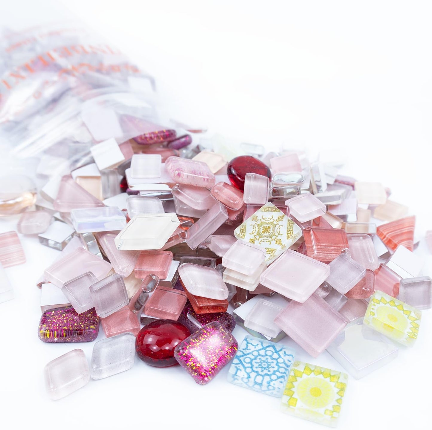 Mosaic Tiles, Bulk Glass Mosaic Pieces, Irregular Sparkling Tiles, Mosaic Kits for Glass Mosaic Tiles for Crafts DIY Art,Frames,Vases Filler,Aquarium Decor, 200g/7oz (Red&Yellow&Orange)