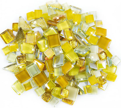 Mosaic Tiles, Bulk Glass Mosaic Pieces, Irregular Sparkling Tiles, Mosaic Kits for Glass Mosaic Tiles for Crafts DIY Art,Frames,Vases Filler,Aquarium Decor, 200g/7oz (Red&Yellow&Orange)