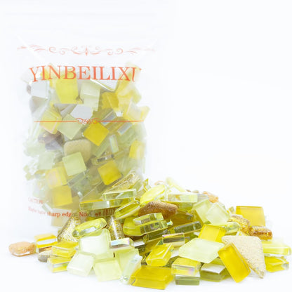 Mosaic Tiles, Bulk Glass Mosaic Pieces, Irregular Sparkling Tiles, Mosaic Kits for Glass Mosaic Tiles for Crafts DIY Art,Frames,Vases Filler,Aquarium Decor, 200g/7oz (Red&Yellow&Orange)