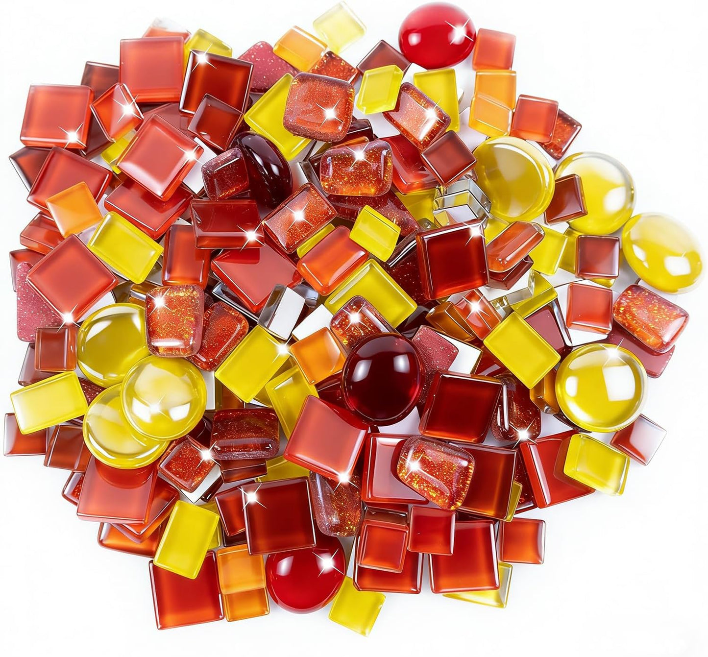 Mosaic Tiles, Bulk Glass Mosaic Pieces, Irregular Sparkling Tiles, Mosaic Kits for Glass Mosaic Tiles for Crafts DIY Art,Frames,Vases Filler,Aquarium Decor, 200g/7oz (Red&Yellow&Orange)