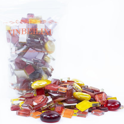 Mosaic Tiles, Bulk Glass Mosaic Pieces, Irregular Sparkling Tiles, Mosaic Kits for Glass Mosaic Tiles for Crafts DIY Art,Frames,Vases Filler,Aquarium Decor, 200g/7oz (Red&Yellow&Orange)
