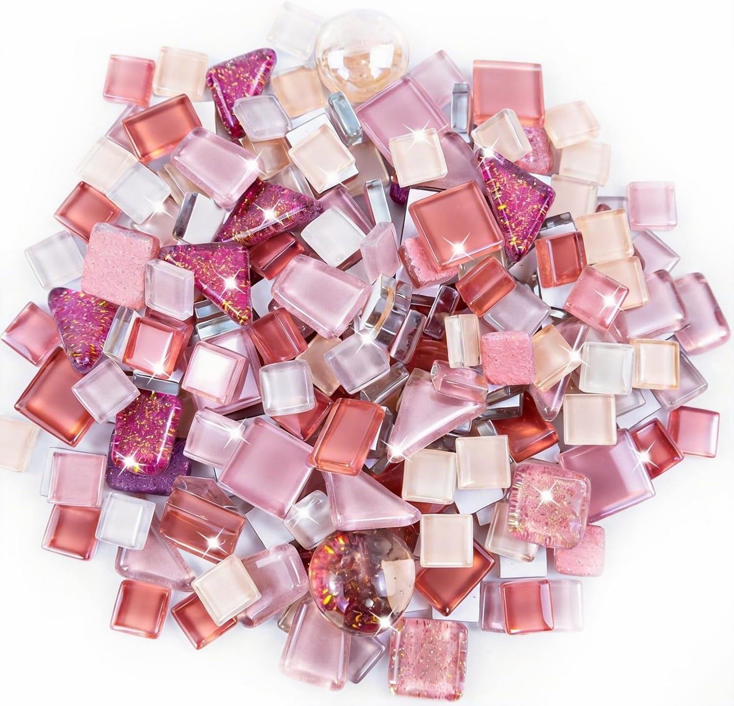 Mosaic Tiles, Bulk Glass Mosaic Pieces, Irregular Sparkling Tiles, Mosaic Kits for Glass Mosaic Tiles for Crafts DIY Art,Frames,Vases Filler,Aquarium Decor, 200g/7oz (Red&Yellow&Orange)