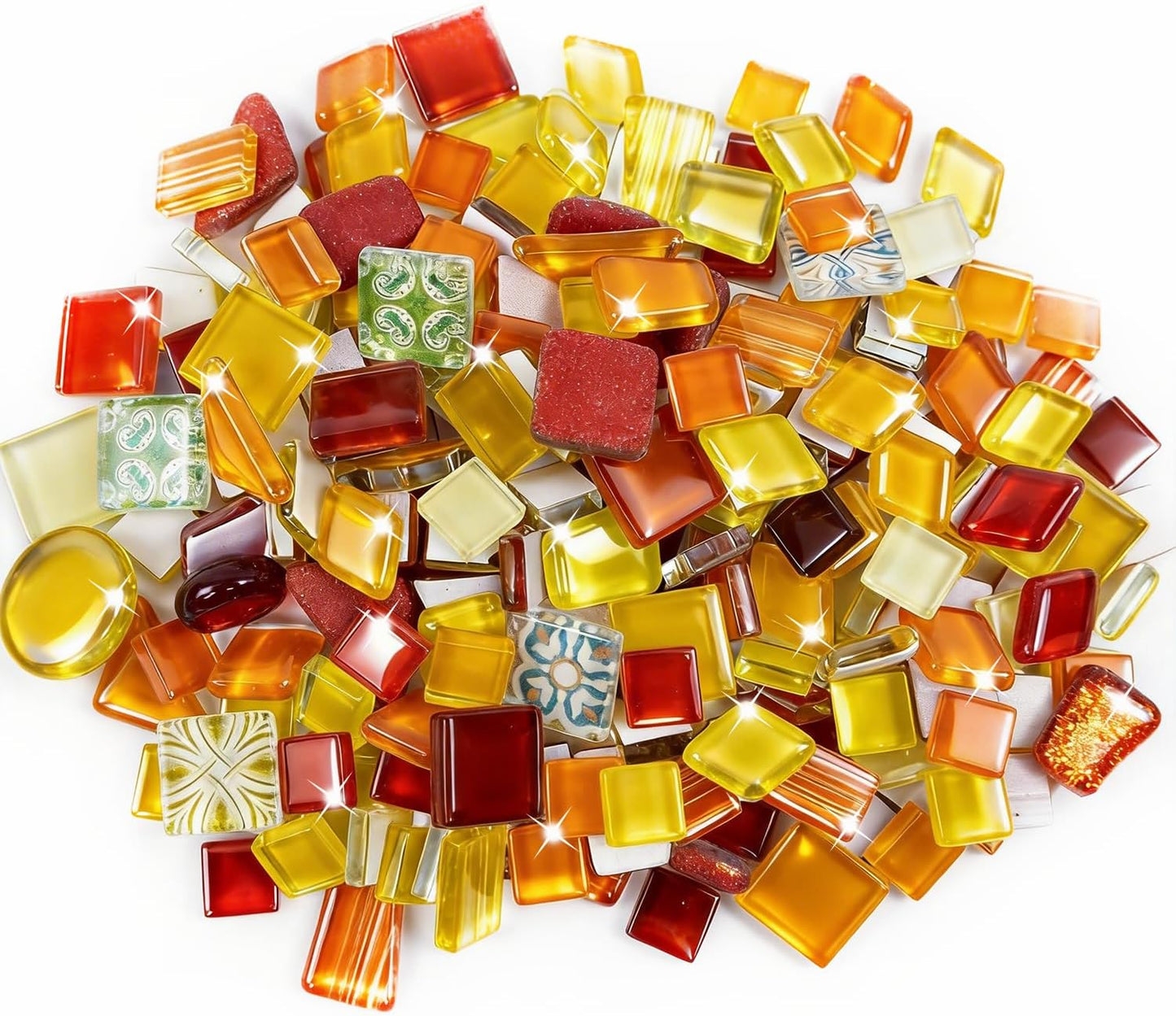 Mosaic Tiles, Bulk Glass Mosaic Pieces, Irregular Sparkling Tiles, Mosaic Kits for Glass Mosaic Tiles for Crafts DIY Art,Frames,Vases Filler,Aquarium Decor, 200g/7oz (Red&Yellow&Orange)
