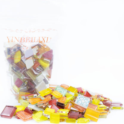 Mosaic Tiles, Bulk Glass Mosaic Pieces, Irregular Sparkling Tiles, Mosaic Kits for Glass Mosaic Tiles for Crafts DIY Art,Frames,Vases Filler,Aquarium Decor, 200g/7oz (Red&Yellow&Orange)