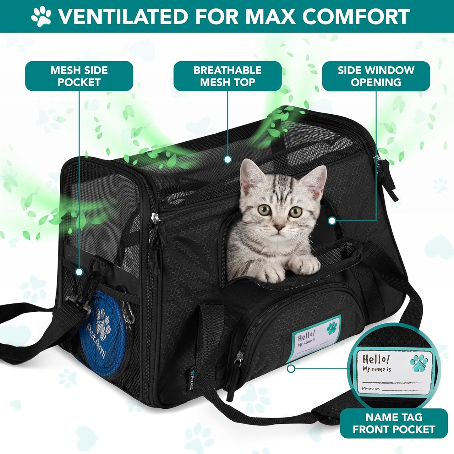 Airline Approved Pet Carrier for Cats & Small Dogs, Soft Sided TSA Travel Carrier Bag with Sherpa Bed, Breathable Mesh Ventilation, Collapsible Bowl, Up to 18 lbs, Small Heather Taupe