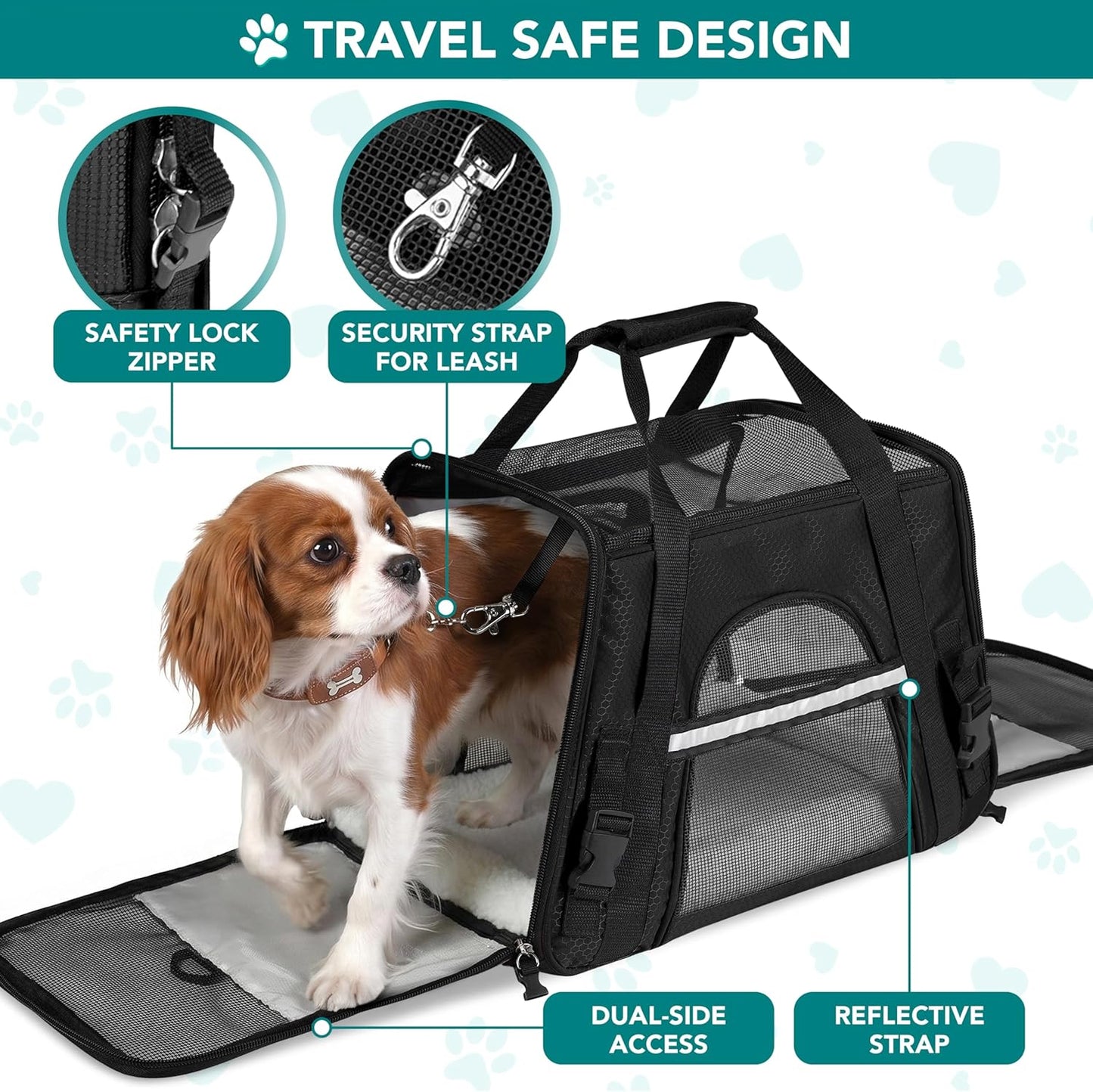 Airline Approved Pet Carrier for Cats & Small Dogs, Soft Sided TSA Travel Carrier Bag with Sherpa Bed, Breathable Mesh Ventilation, Collapsible Bowl, Up to 18 lbs, Small Heather Taupe