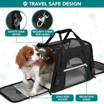 Airline Approved Pet Carrier for Cats & Small Dogs, Soft Sided TSA Travel Carrier Bag with Sherpa Bed, Breathable Mesh Ventilation, Collapsible Bowl, Up to 18 lbs, Small Heather Taupe