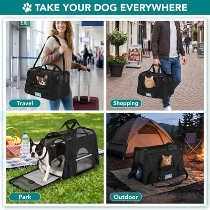 Airline Approved Pet Carrier for Cats & Small Dogs, Soft Sided TSA Travel Carrier Bag with Sherpa Bed, Breathable Mesh Ventilation, Collapsible Bowl, Up to 18 lbs, Small Heather Taupe