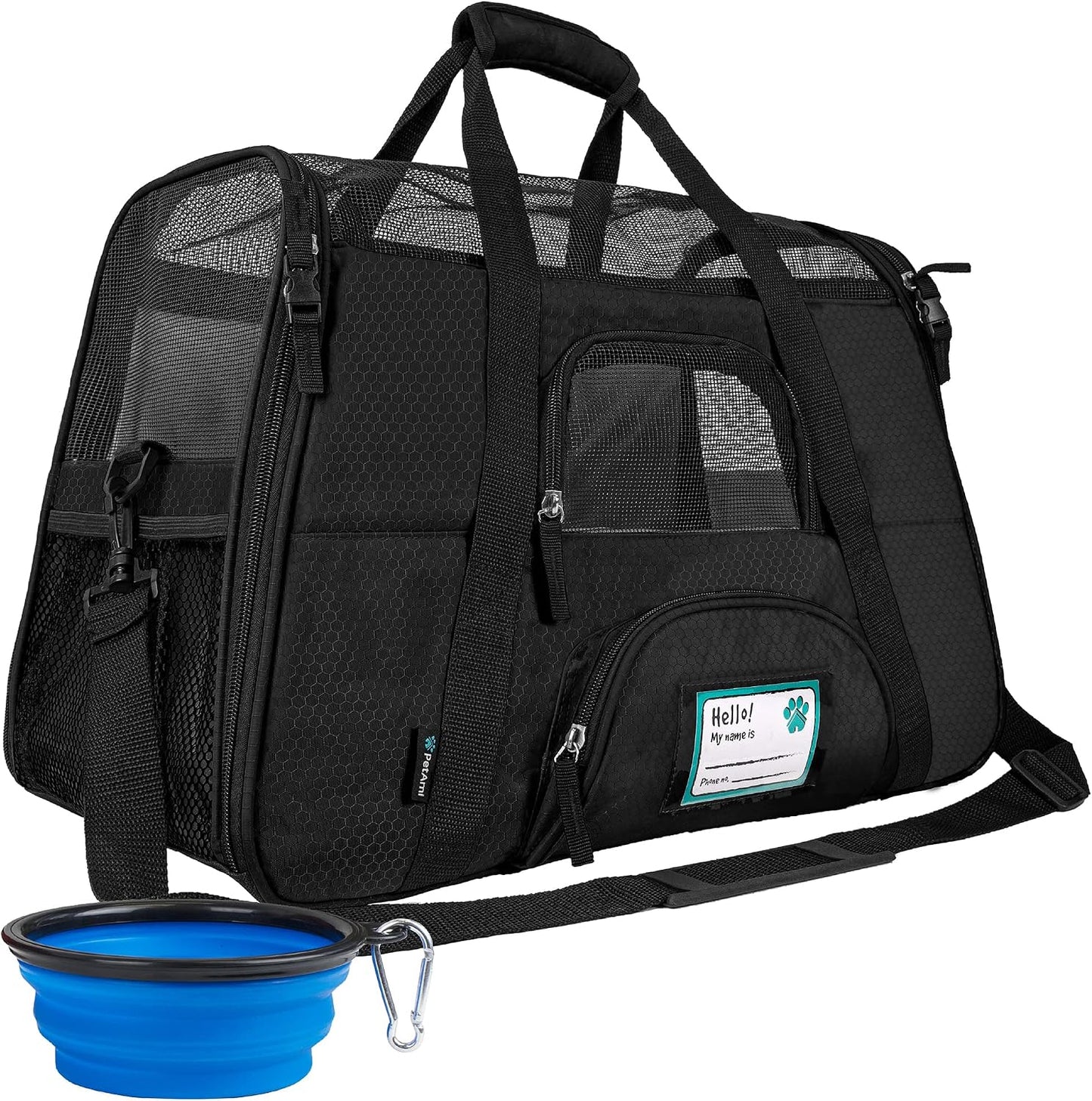 Airline Approved Pet Carrier for Cats & Small Dogs, Soft Sided TSA Travel Carrier Bag with Sherpa Bed, Breathable Mesh Ventilation, Collapsible Bowl, Up to 18 lbs, Small Heather Taupe