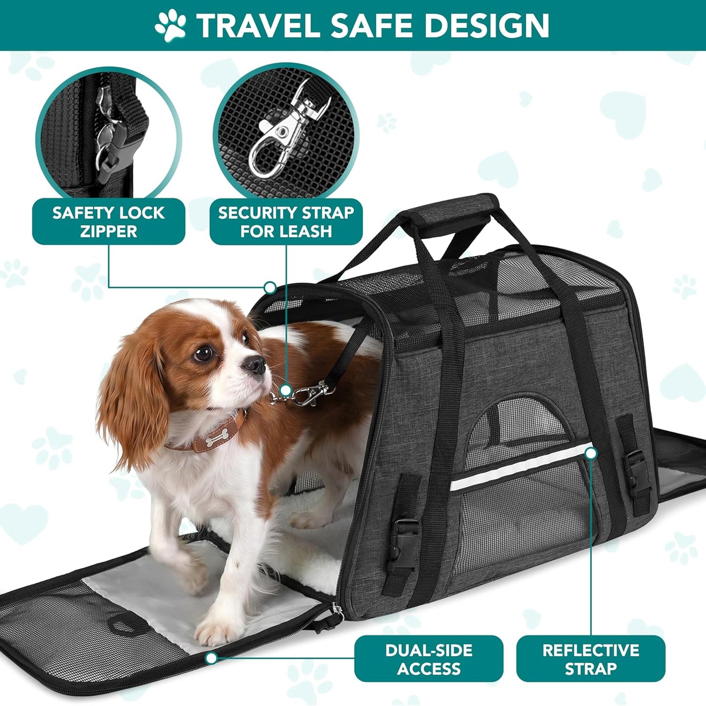 Airline Approved Pet Carrier for Cats & Small Dogs, Soft Sided TSA Travel Carrier Bag with Sherpa Bed, Breathable Mesh Ventilation, Collapsible Bowl, Up to 18 lbs, Small Heather Taupe