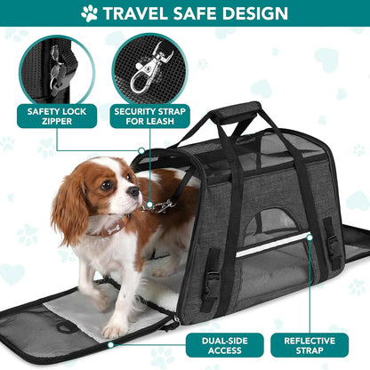 Airline Approved Pet Carrier for Cats & Small Dogs, Soft Sided TSA Travel Carrier Bag with Sherpa Bed, Breathable Mesh Ventilation, Collapsible Bowl, Up to 18 lbs, Small Heather Taupe