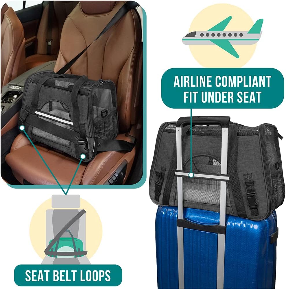 Airline Approved Pet Carrier for Cats & Small Dogs, Soft Sided TSA Travel Carrier Bag with Sherpa Bed, Breathable Mesh Ventilation, Collapsible Bowl, Up to 18 lbs, Small Heather Taupe