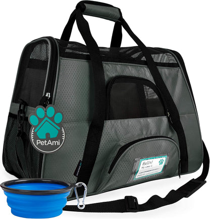 Airline Approved Pet Carrier for Cats & Small Dogs, Soft Sided TSA Travel Carrier Bag with Sherpa Bed, Breathable Mesh Ventilation, Collapsible Bowl, Up to 18 lbs, Small Heather Taupe