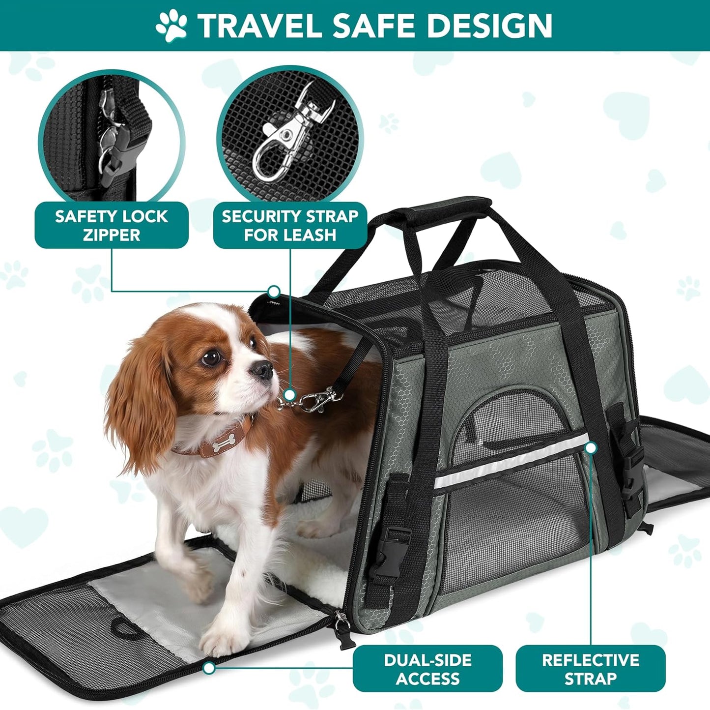 Airline Approved Pet Carrier for Cats & Small Dogs, Soft Sided TSA Travel Carrier Bag with Sherpa Bed, Breathable Mesh Ventilation, Collapsible Bowl, Up to 18 lbs, Small Heather Taupe