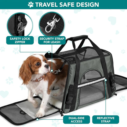 Airline Approved Pet Carrier for Cats & Small Dogs, Soft Sided TSA Travel Carrier Bag with Sherpa Bed, Breathable Mesh Ventilation, Collapsible Bowl, Up to 18 lbs, Small Heather Taupe