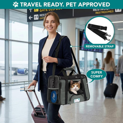 Airline Approved Pet Carrier for Cats & Small Dogs, Soft Sided TSA Travel Carrier Bag with Sherpa Bed, Breathable Mesh Ventilation, Collapsible Bowl, Up to 18 lbs, Small Heather Taupe