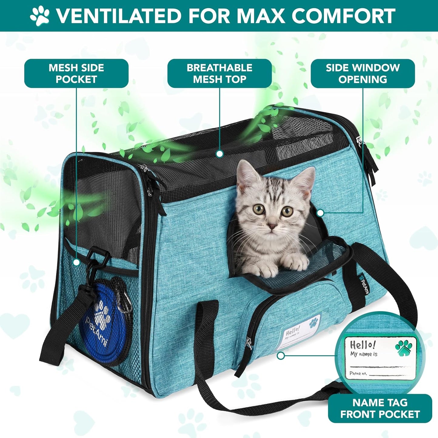 Airline Approved Pet Carrier for Cats & Small Dogs, Soft Sided TSA Travel Carrier Bag with Sherpa Bed, Breathable Mesh Ventilation, Collapsible Bowl, Up to 18 lbs, Small Heather Taupe
