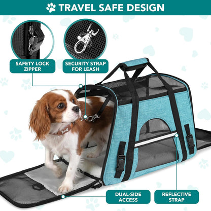 Airline Approved Pet Carrier for Cats & Small Dogs, Soft Sided TSA Travel Carrier Bag with Sherpa Bed, Breathable Mesh Ventilation, Collapsible Bowl, Up to 18 lbs, Small Heather Taupe