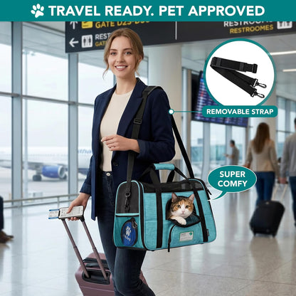 Airline Approved Pet Carrier for Cats & Small Dogs, Soft Sided TSA Travel Carrier Bag with Sherpa Bed, Breathable Mesh Ventilation, Collapsible Bowl, Up to 18 lbs, Small Heather Taupe