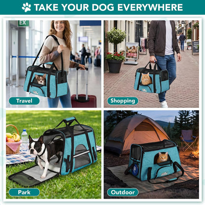 Airline Approved Pet Carrier for Cats & Small Dogs, Soft Sided TSA Travel Carrier Bag with Sherpa Bed, Breathable Mesh Ventilation, Collapsible Bowl, Up to 18 lbs, Small Heather Taupe