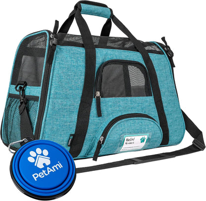 Airline Approved Pet Carrier for Cats & Small Dogs, Soft Sided TSA Travel Carrier Bag with Sherpa Bed, Breathable Mesh Ventilation, Collapsible Bowl, Up to 18 lbs, Small Heather Taupe