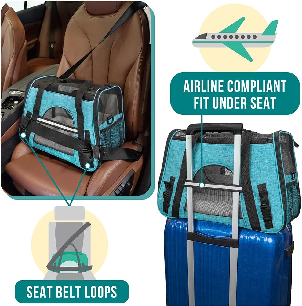 Airline Approved Pet Carrier for Cats & Small Dogs, Soft Sided TSA Travel Carrier Bag with Sherpa Bed, Breathable Mesh Ventilation, Collapsible Bowl, Up to 18 lbs, Small Heather Taupe