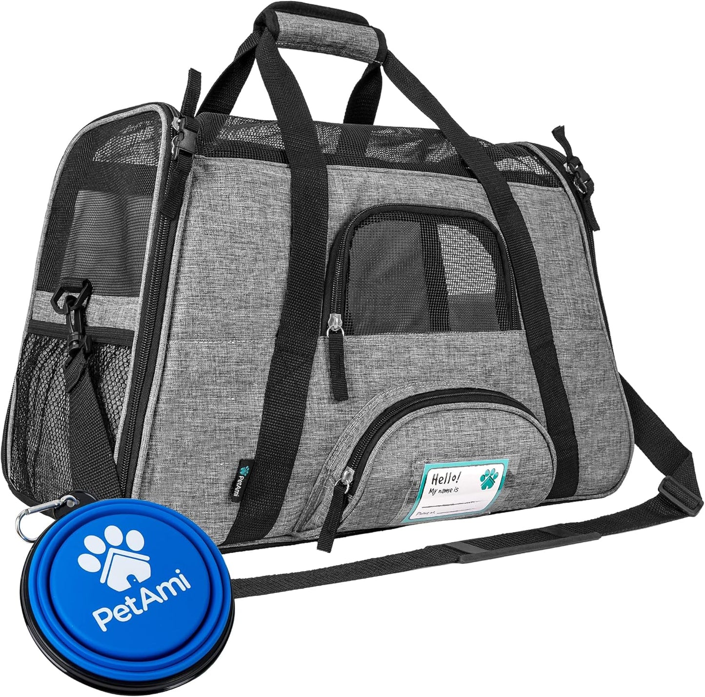 Airline Approved Pet Carrier for Cats & Small Dogs, Soft Sided TSA Travel Carrier Bag with Sherpa Bed, Breathable Mesh Ventilation, Collapsible Bowl, Up to 18 lbs, Small Heather Taupe