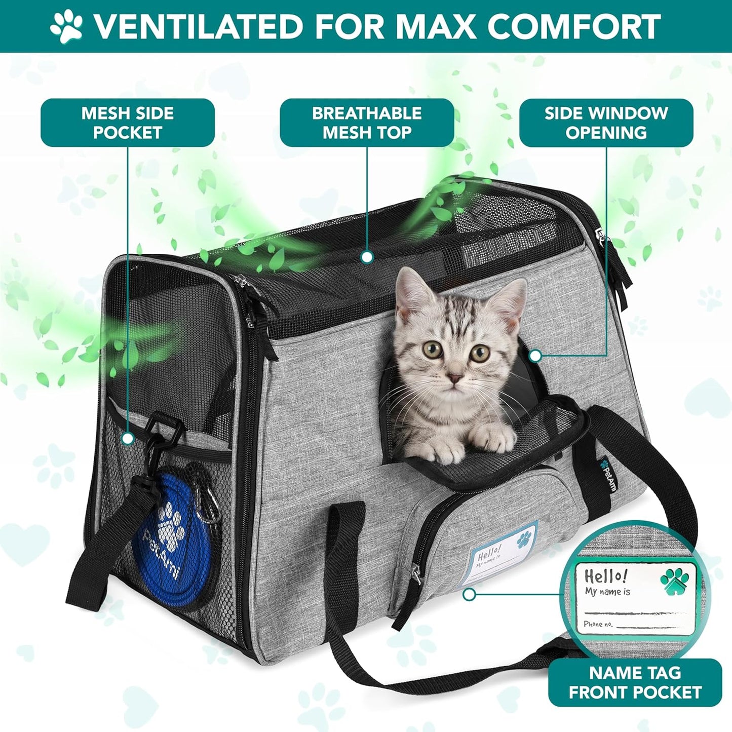 Airline Approved Pet Carrier for Cats & Small Dogs, Soft Sided TSA Travel Carrier Bag with Sherpa Bed, Breathable Mesh Ventilation, Collapsible Bowl, Up to 18 lbs, Small Heather Taupe