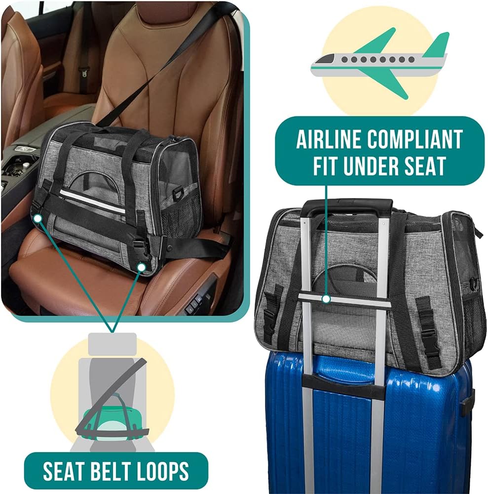 Airline Approved Pet Carrier for Cats & Small Dogs, Soft Sided TSA Travel Carrier Bag with Sherpa Bed, Breathable Mesh Ventilation, Collapsible Bowl, Up to 18 lbs, Small Heather Taupe