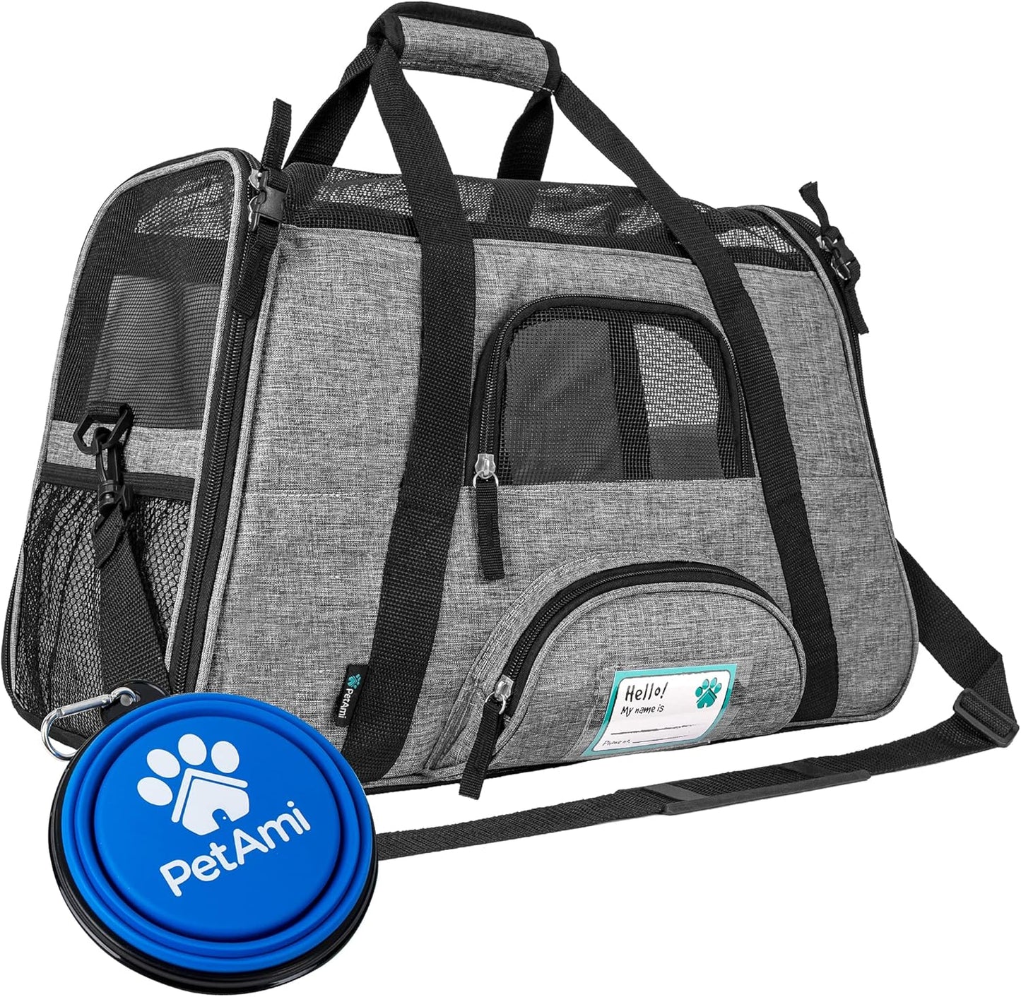 Airline Approved Pet Carrier for Cats & Small Dogs, Soft Sided TSA Travel Carrier Bag with Sherpa Bed, Breathable Mesh Ventilation, Collapsible Bowl, Up to 18 lbs, Small Heather Taupe