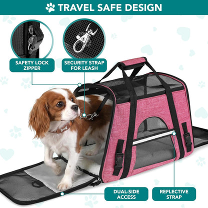 Airline Approved Pet Carrier for Cats & Small Dogs, Soft Sided TSA Travel Carrier Bag with Sherpa Bed, Breathable Mesh Ventilation, Collapsible Bowl, Up to 18 lbs, Small Heather Taupe