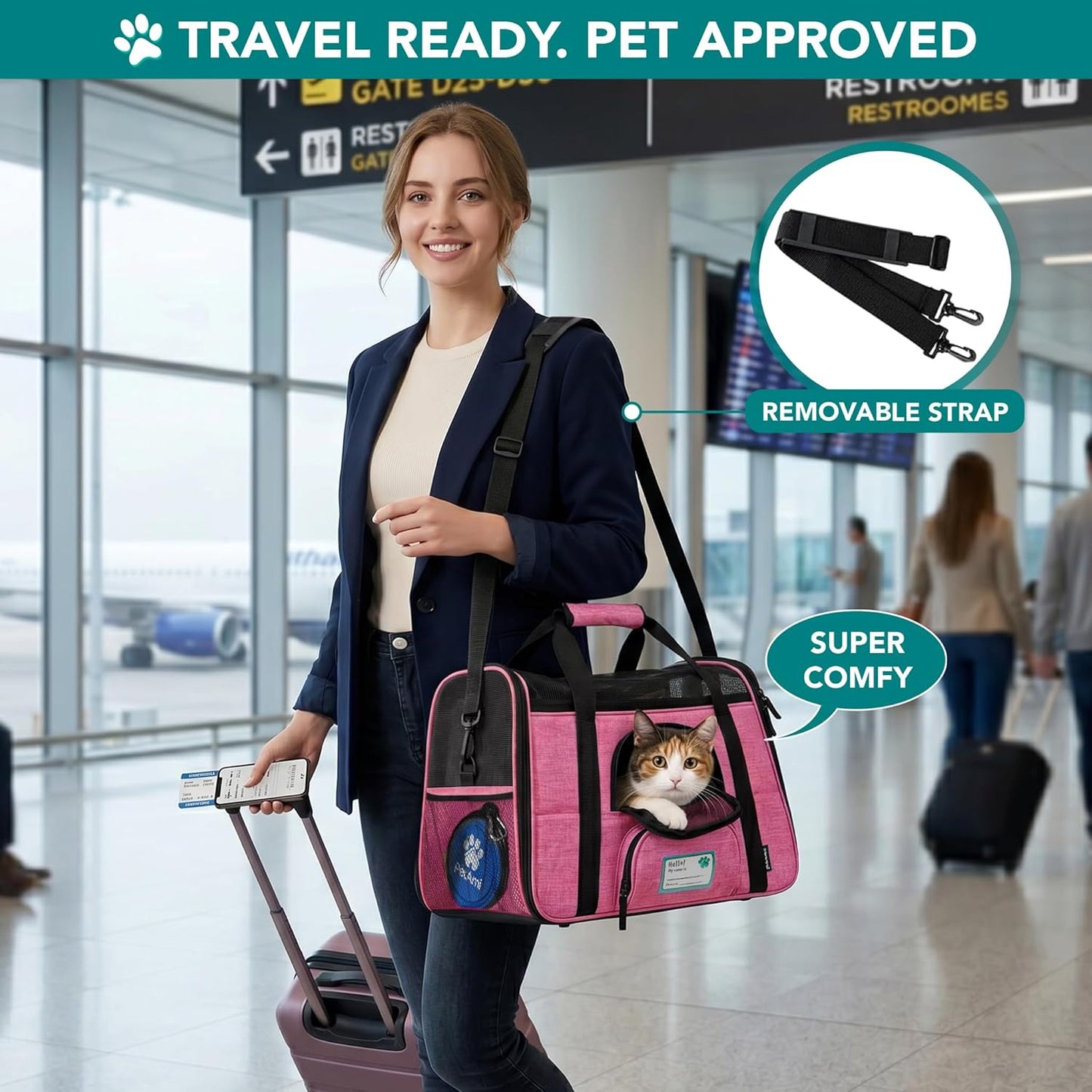 Airline Approved Pet Carrier for Cats & Small Dogs, Soft Sided TSA Travel Carrier Bag with Sherpa Bed, Breathable Mesh Ventilation, Collapsible Bowl, Up to 18 lbs, Small Heather Taupe