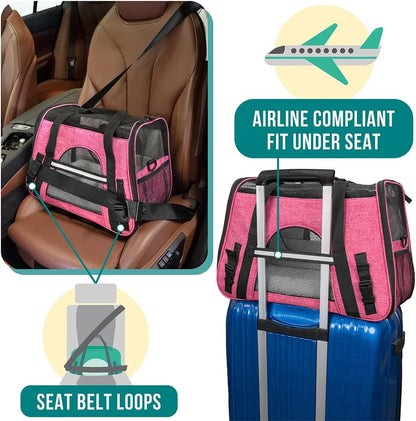 Airline Approved Pet Carrier for Cats & Small Dogs, Soft Sided TSA Travel Carrier Bag with Sherpa Bed, Breathable Mesh Ventilation, Collapsible Bowl, Up to 18 lbs, Small Heather Taupe