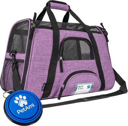 Airline Approved Pet Carrier for Cats & Small Dogs, Soft Sided TSA Travel Carrier Bag with Sherpa Bed, Breathable Mesh Ventilation, Collapsible Bowl, Up to 18 lbs, Small Heather Taupe