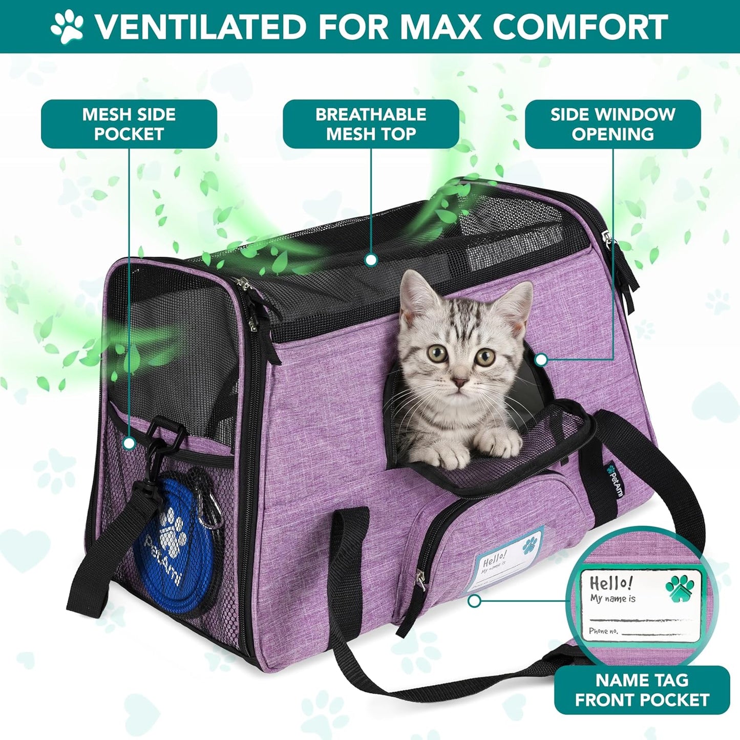 Airline Approved Pet Carrier for Cats & Small Dogs, Soft Sided TSA Travel Carrier Bag with Sherpa Bed, Breathable Mesh Ventilation, Collapsible Bowl, Up to 18 lbs, Small Heather Taupe