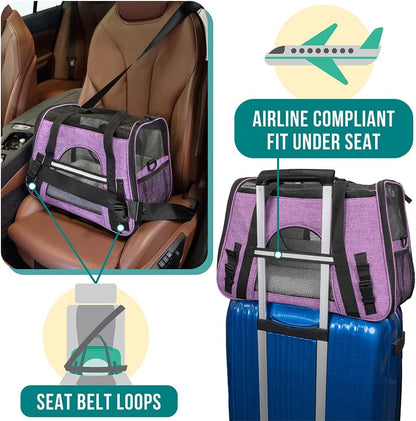 Airline Approved Pet Carrier for Cats & Small Dogs, Soft Sided TSA Travel Carrier Bag with Sherpa Bed, Breathable Mesh Ventilation, Collapsible Bowl, Up to 18 lbs, Small Heather Taupe