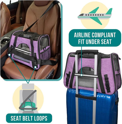 Airline Approved Pet Carrier for Cats & Small Dogs, Soft Sided TSA Travel Carrier Bag with Sherpa Bed, Breathable Mesh Ventilation, Collapsible Bowl, Up to 18 lbs, Small Heather Taupe