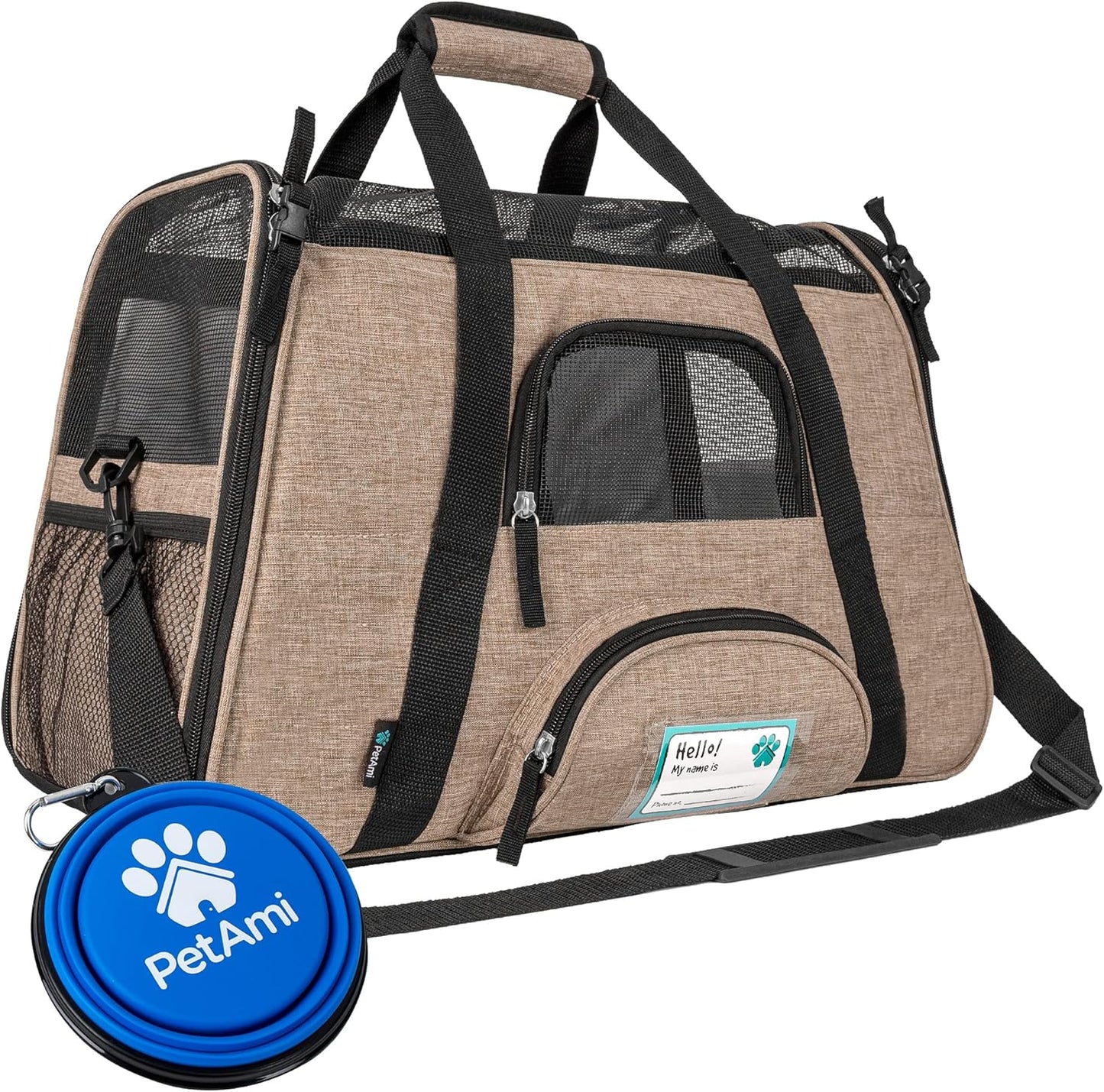 Airline Approved Pet Carrier for Cats & Small Dogs, Soft Sided TSA Travel Carrier Bag with Sherpa Bed, Breathable Mesh Ventilation, Collapsible Bowl, Up to 18 lbs, Small Heather Taupe