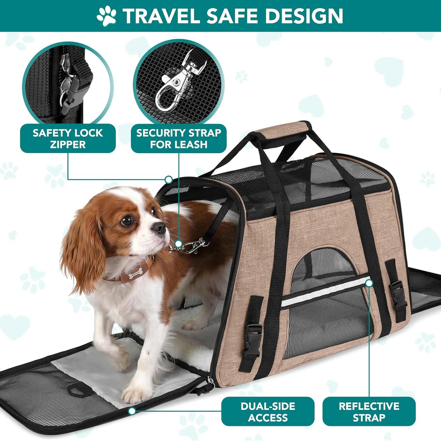 Airline Approved Pet Carrier for Cats & Small Dogs, Soft Sided TSA Travel Carrier Bag with Sherpa Bed, Breathable Mesh Ventilation, Collapsible Bowl, Up to 18 lbs, Small Heather Taupe