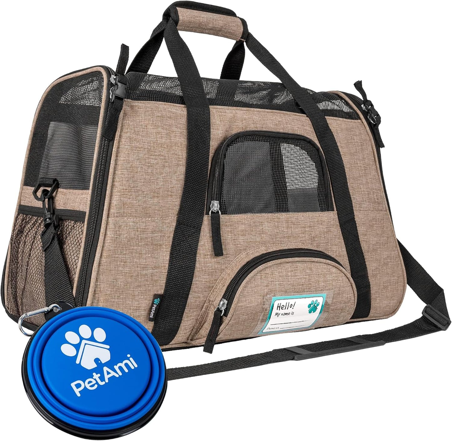 Airline Approved Pet Carrier for Cats & Small Dogs, Soft Sided TSA Travel Carrier Bag with Sherpa Bed, Breathable Mesh Ventilation, Collapsible Bowl, Up to 18 lbs, Small Heather Taupe