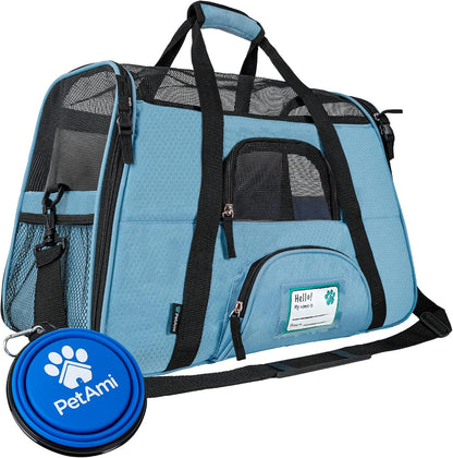 Airline Approved Pet Carrier for Cats & Small Dogs, Soft Sided TSA Travel Carrier Bag with Sherpa Bed, Breathable Mesh Ventilation, Collapsible Bowl, Up to 18 lbs, Small Heather Taupe