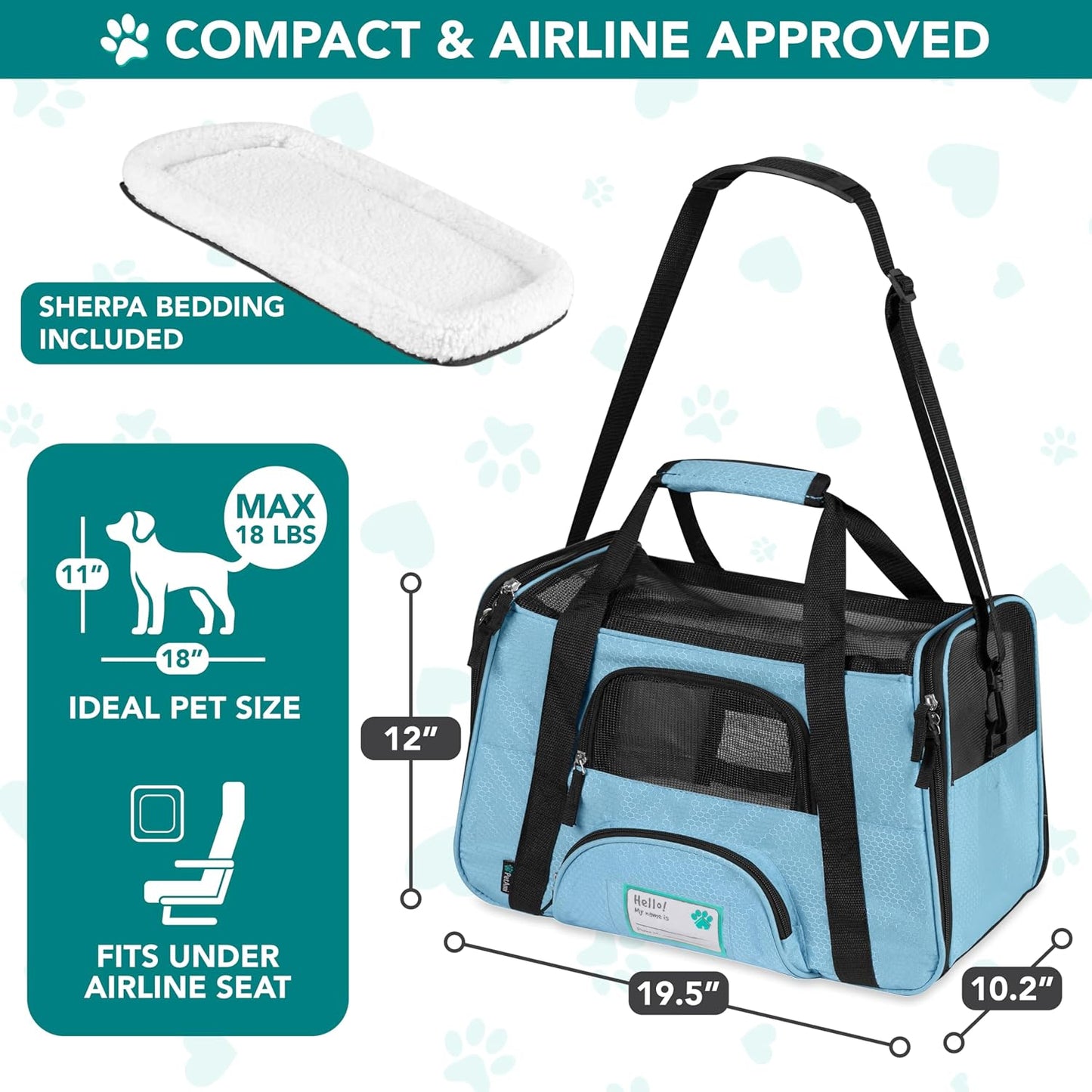 Airline Approved Pet Carrier for Cats & Small Dogs, Soft Sided TSA Travel Carrier Bag with Sherpa Bed, Breathable Mesh Ventilation, Collapsible Bowl, Up to 18 lbs, Small Heather Taupe