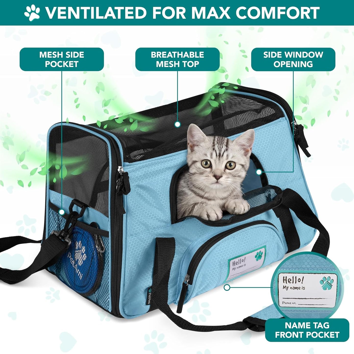 Airline Approved Pet Carrier for Cats & Small Dogs, Soft Sided TSA Travel Carrier Bag with Sherpa Bed, Breathable Mesh Ventilation, Collapsible Bowl, Up to 18 lbs, Small Heather Taupe