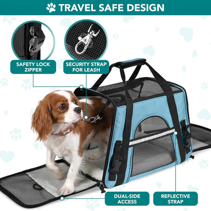 Airline Approved Pet Carrier for Cats & Small Dogs, Soft Sided TSA Travel Carrier Bag with Sherpa Bed, Breathable Mesh Ventilation, Collapsible Bowl, Up to 18 lbs, Small Heather Taupe