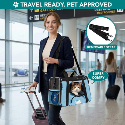 Airline Approved Pet Carrier for Cats & Small Dogs, Soft Sided TSA Travel Carrier Bag with Sherpa Bed, Breathable Mesh Ventilation, Collapsible Bowl, Up to 18 lbs, Small Heather Taupe