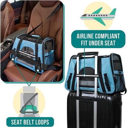 Airline Approved Pet Carrier for Cats & Small Dogs, Soft Sided TSA Travel Carrier Bag with Sherpa Bed, Breathable Mesh Ventilation, Collapsible Bowl, Up to 18 lbs, Small Heather Taupe